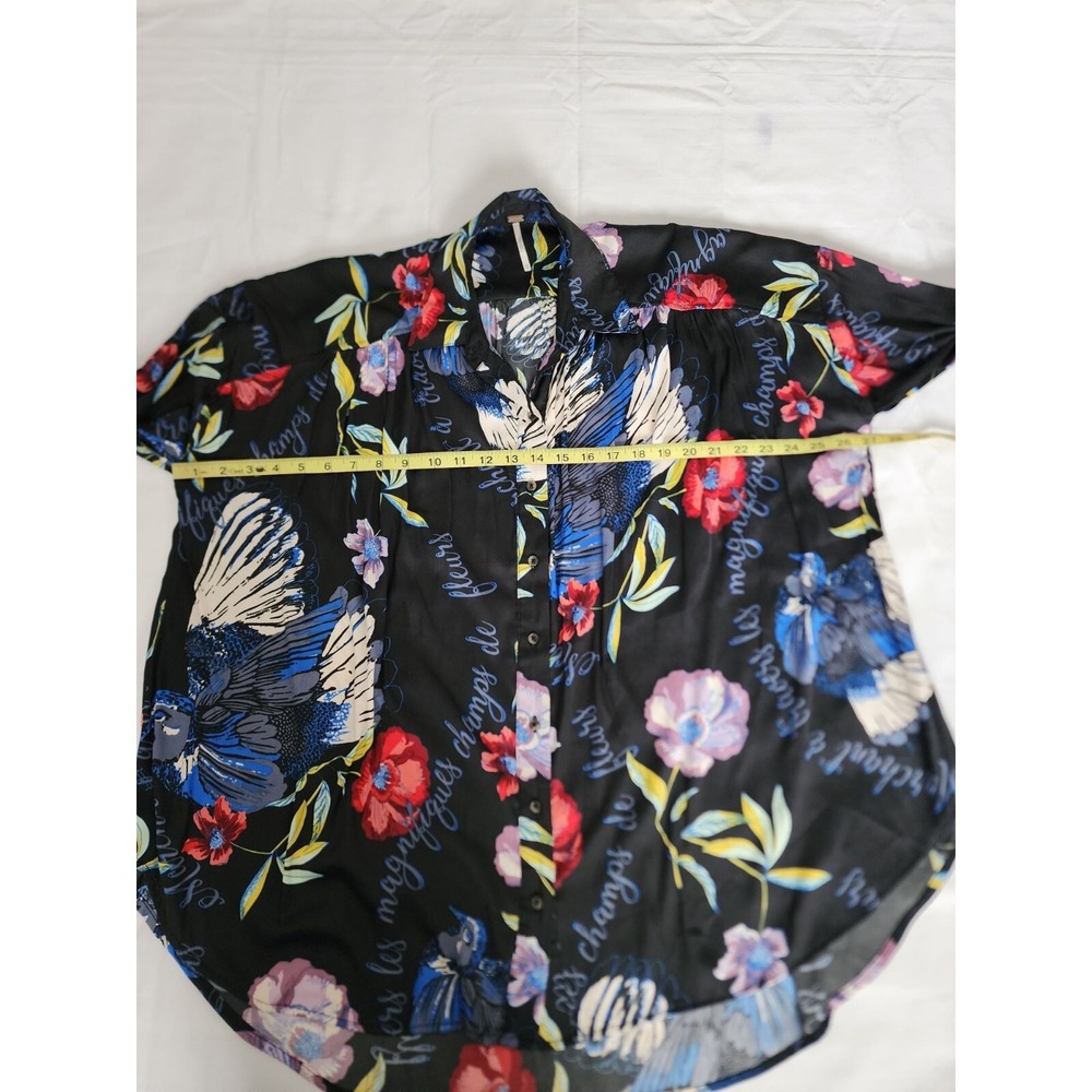 Free People Women's Black Multicolor Floral Silky Nights Blouse Size XS/TP - Picture 8 of 12